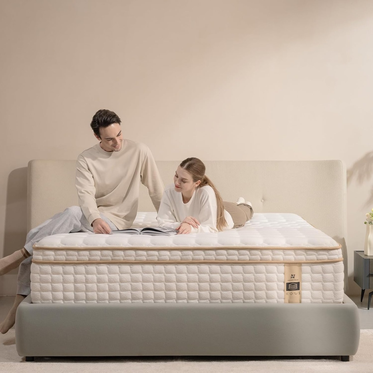 AN Adamant Noyau 12 Inch Hybrid Mattress Queen Size, Medium Firm Cooling Gel Memory Foam Mattresses with Individually Wrapped Pocket Springs for Motion Isolation & Pressure Relief, Mattress in a Box
